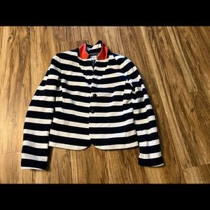Navy and white striped blazer